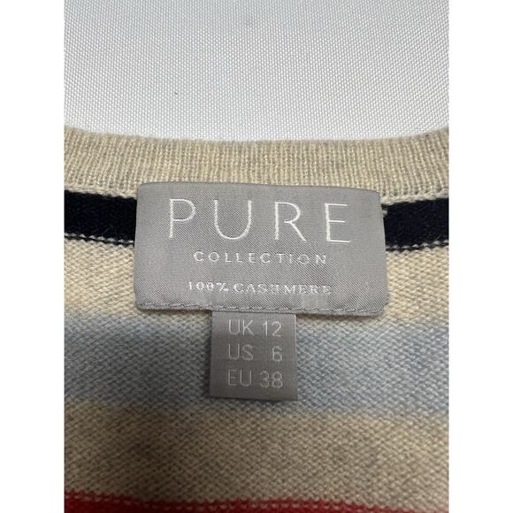 Pure Collection 100% Cashmere Womens Cardigan Size 6 Striped Sweater - Picture 4 of 9